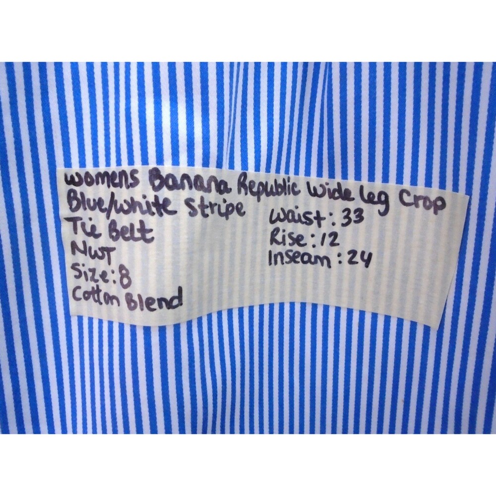 Banana Republic Size 8 Striped Tie Waist Boat Pants Wide Leg Blake Crop - Picture 4 of 9